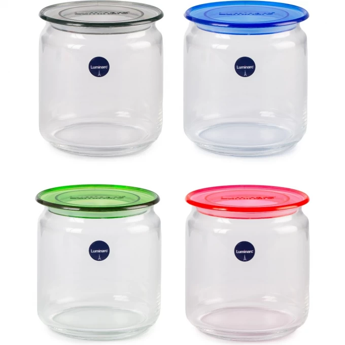 Банка LUMINARC PLANO 0.75л в перфорированной коробке, микс цвета крышки V5178 Банка LUMINARC PLANO 0.75л в перфорированной коробке, микс цвета крышки V5178